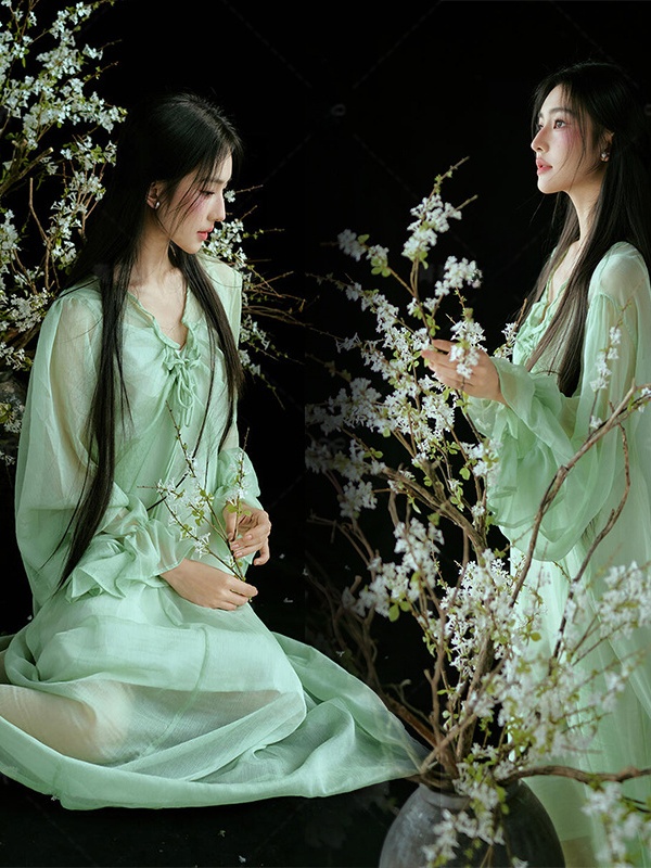Ethnic Fashion Studio - Groene jurk in Chinese stijl Traditioneel