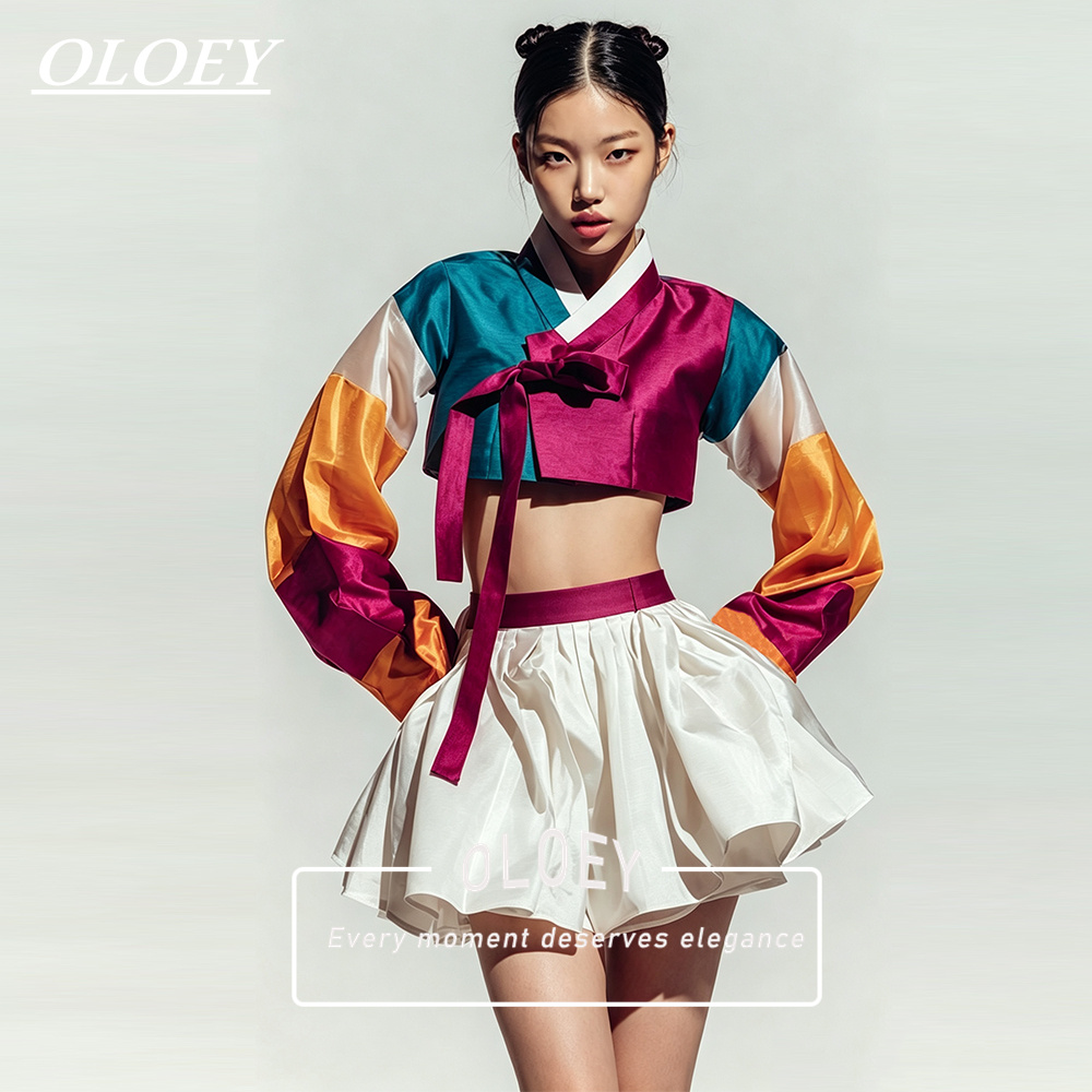 Hanbok Modern Set - OLOEY Moderne Marineblauwe Ivoor Korte Concert