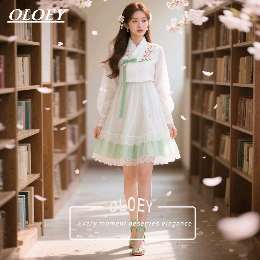 Hanbok Modern Set - OLOEY Moderne Groen Ivoor Korte Concert