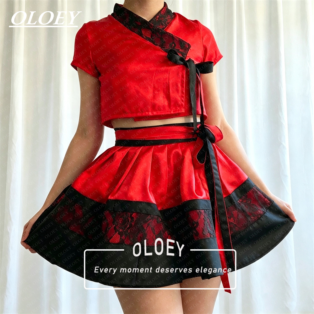 OLOEY Moderne zwart rode korte - Hanbok Modern Set recensie en prijs